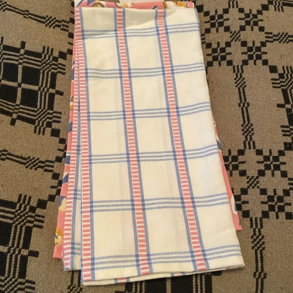 2pc Pink Blue Floral Stripe Spring Easter Kitchen Tea Towel Home Decor 19